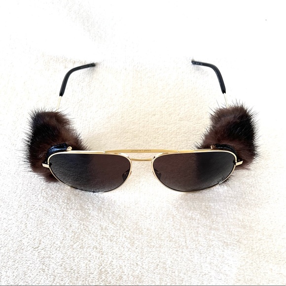 Saint Laurent Metallic Classic 11 Shields 59mm Mink Fur-Trim Sunglasses - Picture 6 of 14